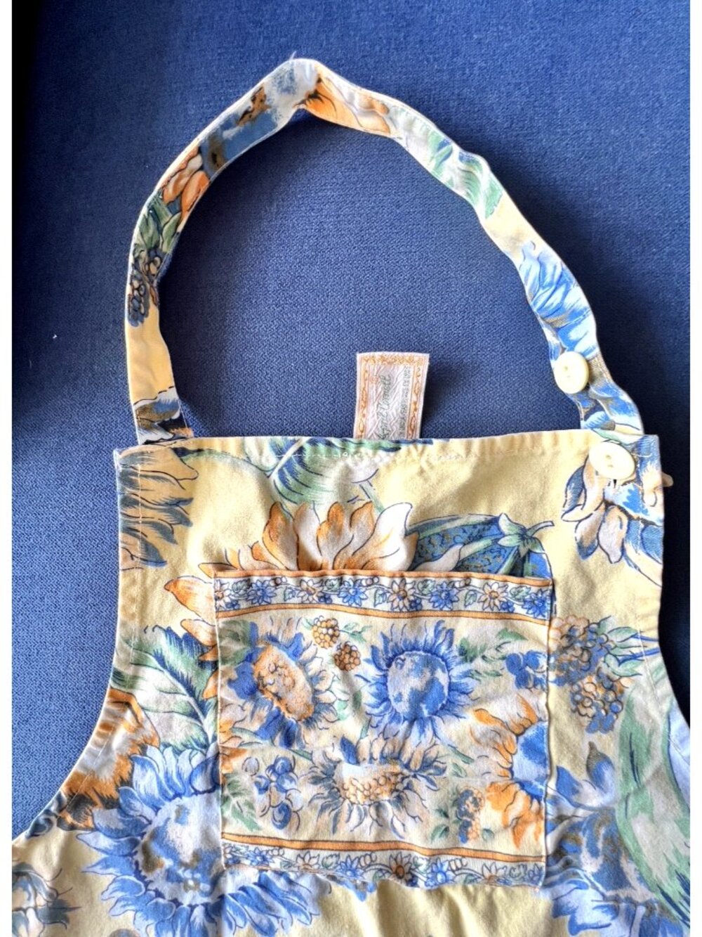 APRIL CORNELL Apron FRENCH COUNTRY Yellow Blue Floral 100% Cotton Chef Kitchen